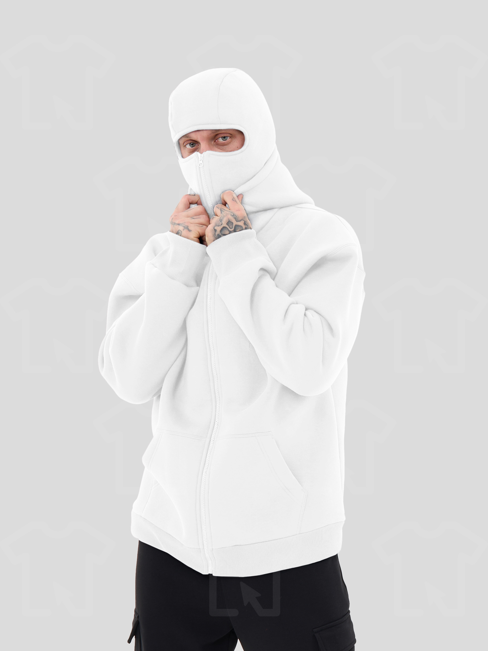 Худи Oversize BALACLAVA ZIP (на молнии) Премиум с начесом, цвет: белый